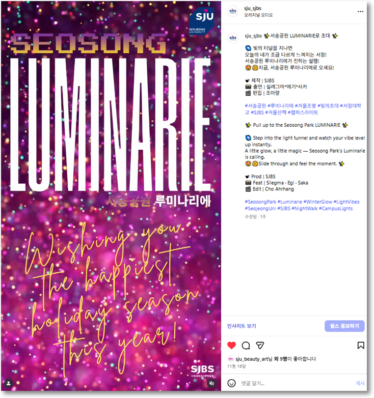 서정대학교 서송공원 LUMINARIE!